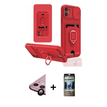 MARSİLYAN™- iPhone 11 Kılıf Vadi Form Prime - Siyah 34D Hayalet Izgaralı Cam + Raze Metal Kamera Lens - SH