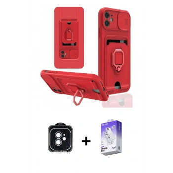 MARSİLYAN™- iPhone 11 Kılıf Vadi Form Prime - Siyah Bilvis 5in1 3D Magic Cam Ekran Koruyucu + PVD Metal Kamera Lens - SH