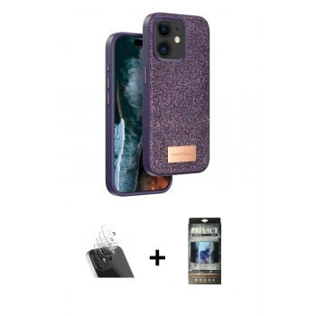 MARSİLYAN™- iPhone 11 Kılıf Vadi Klasik Serisi - Siyah 34D Hayalet Izgaralı Cam + Kamera Lens Koruma Cam - SF