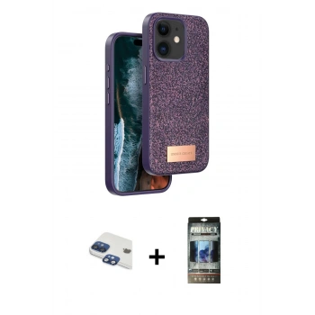 MARSİLYAN™- iPhone 11 Kılıf Vadi Klasik Serisi - Siyah 34D Hayalet Izgaralı Cam + Pers Alüminyum Kamera Lens - LT