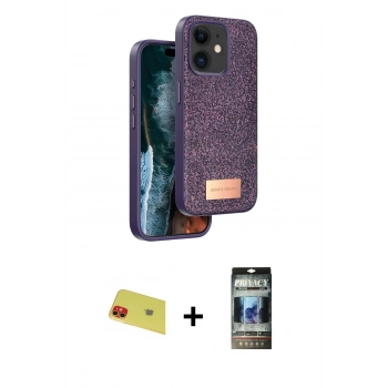 MARSİLYAN™- iPhone 11 Kılıf Vadi Klasik Serisi - Siyah 34D Hayalet Izgaralı Cam + Rainbow Kamera Lens Koruma Cam - KI