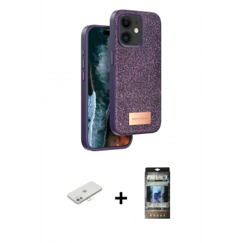 MARSİLYAN™- iPhone 11 Kılıf Vadi Klasik Serisi - Siyah 34D Hayalet Izgaralı Cam + Renkli Kamera Lens Koruma Cam - SI