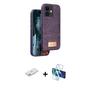 MARSİLYAN™- iPhone 11 Kılıf Vadi Klasik Serisi - Siyah 3D Antistatik Cam Ekran Koruyucu + Renkli Kamera Lens Koruma Cam - PE