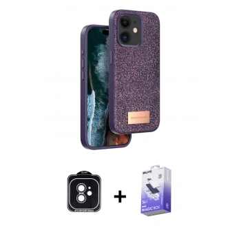 MARSİLYAN™- iPhone 11 Kılıf Vadi Klasik Serisi - Siyah Bilvis 5in1 5D Magic Hayalet Cam Ekran Koruyucu + PVD Metal Kamera Lens - SH