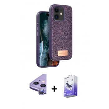 MARSİLYAN™- iPhone 11 Kılıf Vadi Klasik Serisi - Siyah Bilvis 5in1 5D Magic Hayalet Cam Ekran Koruyucu + Raze Metal Kamera Lens - MR