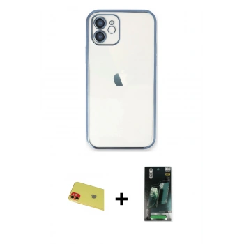MARSİLYAN™- iPhone 11 Kılıf Vadi Minimal - Şeffaf 360 Full Body Arka Koruyucu + Rainbow Kamera Lens Koruma Cam - KI