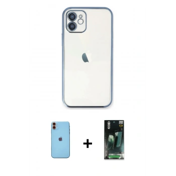 MARSİLYAN™- iPhone 11 Kılıf Vadi Minimal - Şeffaf 360 Full Body Arka Koruyucu + Neon Fosforlu Kamera Lens - TU