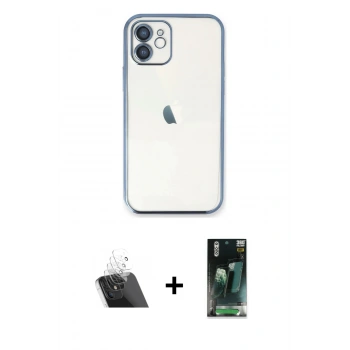 MARSİLYAN™- iPhone 11 Kılıf Vadi Minimal - Şeffaf 360 Full Body Arka Koruyucu + Kamera Lens Koruma Cam - SF