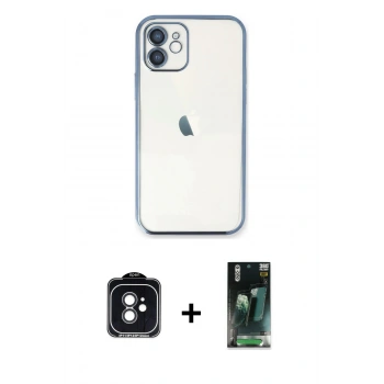 MARSİLYAN™- iPhone 11 Kılıf Vadi Minimal - Şeffaf 360 Full Body Arka Koruyucu + PVD Metal Kamera Lens - SH