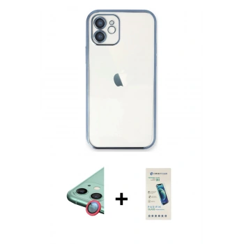 MARSİLYAN™- iPhone 11 Kılıf Vadi Minimal - Şeffaf Pasifik Cam Ekran Koruyucu + Raze Metal Kamera Lens - KI