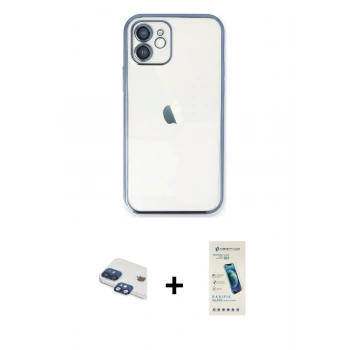 MARSİLYAN™- iPhone 11 Kılıf Vadi Minimal - Şeffaf Pasifik Cam Ekran Koruyucu + Pers Alüminyum Kamera Lens - LT