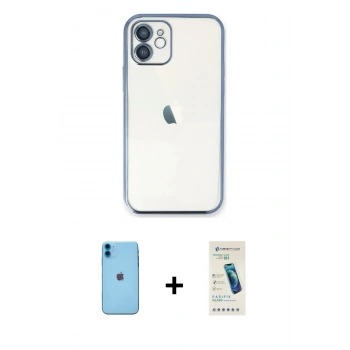MARSİLYAN™- iPhone 11 Kılıf Vadi Minimal - Şeffaf Pasifik Cam Ekran Koruyucu + Neon Fosforlu Kamera Lens - MI