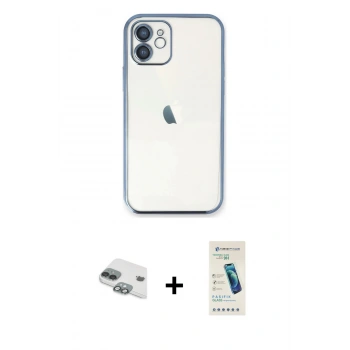 MARSİLYAN™- iPhone 11 Kılıf Vadi Minimal - Şeffaf Pasifik Cam Ekran Koruyucu + Pers Alüminyum Kamera Lens - YL