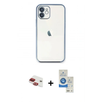 MARSİLYAN™- iPhone 11 Kılıf Vadi Minimal - Şeffaf Royal Nano Ekran Koruyucu + Pers Alüminyum Kamera Lens - KI
