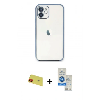 MARSİLYAN™- iPhone 11 Kılıf Vadi Minimal - Şeffaf Royal Nano Ekran Koruyucu + Rainbow Kamera Lens Koruma Cam - KI