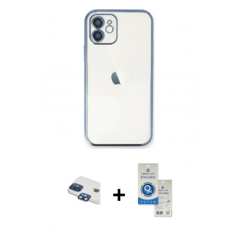 MARSİLYAN™- iPhone 11 Kılıf Vadi Minimal - Şeffaf Royal Nano Ekran Koruyucu + Pers Alüminyum Kamera Lens - LT