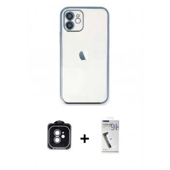MARSİLYAN™- iPhone 11 Kılıf Vadi Minimal - Şeffaf Uv Polymer Nano Ekran Koruyucu + PVD Metal Kamera Lens - MI