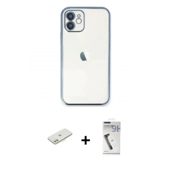 MARSİLYAN™- iPhone 11 Kılıf Vadi Minimal - Şeffaf Uv Polymer Nano Ekran Koruyucu + Renkli Kamera Lens Koruma Cam - TU