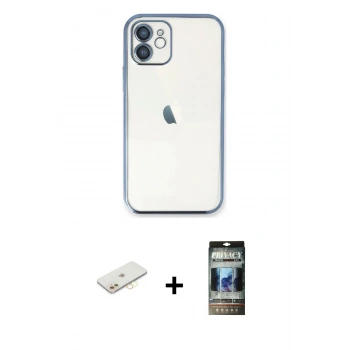 MARSİLYAN™- iPhone 11 Kılıf Vadi Minimal - Siyah 34D Hayalet Izgaralı Cam + Renkli Kamera Lens Koruma Cam - SI