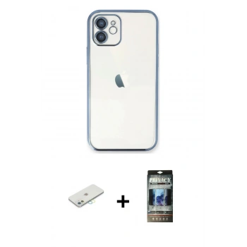 MARSİLYAN™- iPhone 11 Kılıf Vadi Minimal - Siyah 34D Hayalet Izgaralı Cam + Renkli Kamera Lens Koruma Cam - SI