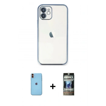 MARSİLYAN™- iPhone 11 Kılıf Vadi Minimal - Siyah 34D Hayalet Izgaralı Cam + Neon Fosforlu Kamera Lens - TU