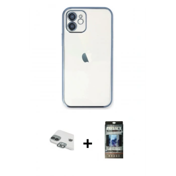MARSİLYAN™- iPhone 11 Kılıf Vadi Minimal - Siyah 34D Hayalet Izgaralı Cam + Pers Alüminyum Kamera Lens - YL