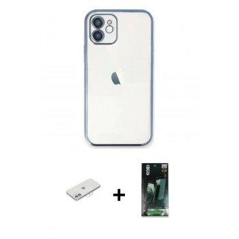 MARSİLYAN™- iPhone 11 Kılıf Vadi Minimal - Siyah 360 Mat Full Body Arka Koruyucu + Renkli Kamera Lens Koruma Cam - PE