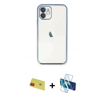 MARSİLYAN™- iPhone 11 Kılıf Vadi Minimal - Siyah 3D Antistatik Cam Ekran Koruyucu + Rainbow Kamera Lens Koruma Cam - KI