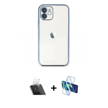 MARSİLYAN™- iPhone 11 Kılıf Vadi Minimal - Siyah 3D Antistatik Cam Ekran Koruyucu + Kamera Lens Koruma Cam - SF