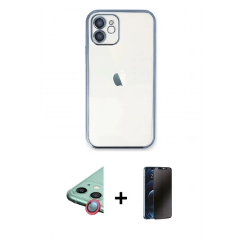MARSİLYAN™- iPhone 11 Kılıf Vadi Minimal - Siyah 3D Antistatik Hayalet Cam Ekran Koruyucu + Raze Metal Kamera Lens - KI