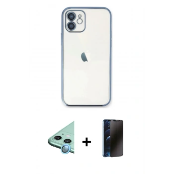 MARSİLYAN™- iPhone 11 Kılıf Vadi Minimal - Siyah 3D Antistatik Hayalet Cam Ekran Koruyucu + Raze Metal Kamera Lens - MI