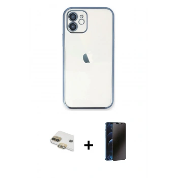 MARSİLYAN™- iPhone 11 Kılıf Vadi Minimal - Siyah 3D Antistatik Hayalet Cam Ekran Koruyucu + Pers Alüminyum Kamera Lens - GD