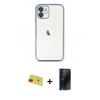 MARSİLYAN™- iPhone 11 Kılıf Vadi Minimal - Siyah 3D Antistatik Hayalet Cam Ekran Koruyucu + Rainbow Kamera Lens Koruma Cam - KI