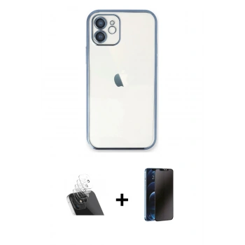 MARSİLYAN™- iPhone 11 Kılıf Vadi Minimal - Siyah 3D Antistatik Hayalet Cam Ekran Koruyucu + Kamera Lens Koruma Cam - SF