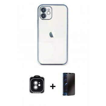MARSİLYAN™- iPhone 11 Kılıf Vadi Minimal - Siyah 3D Antistatik Hayalet Cam Ekran Koruyucu + PVD Metal Kamera Lens - YL