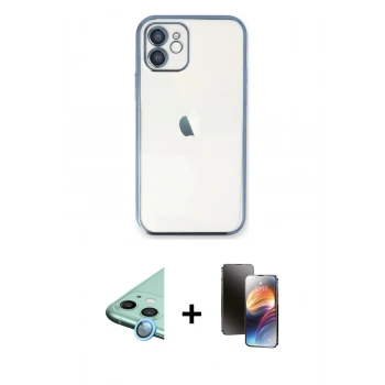 MARSİLYAN™- iPhone 11 Kılıf Vadi Minimal - Siyah 3D Antistatik Mat Seramik Nano Ekran Koruyucu + Raze Metal Kamera Lens - MI