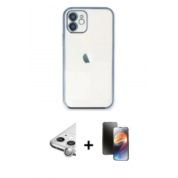 MARSİLYAN™- iPhone 11 Kılıf Vadi Minimal - Siyah 3D Antistatik Mat Seramik Nano Ekran Koruyucu + Raze Metal Kamera Lens - GS