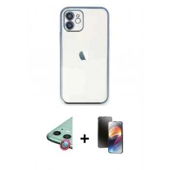 MARSİLYAN™- iPhone 11 Kılıf Vadi Minimal - Siyah 3D Antistatik Mat Seramik Nano Ekran Koruyucu + Raze Metal Kamera Lens - KI