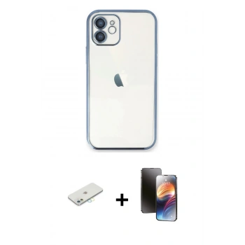 MARSİLYAN™- iPhone 11 Kılıf Vadi Minimal - Siyah 3D Antistatik Mat Seramik Nano Ekran Koruyucu + Renkli Kamera Lens Koruma Cam - SI