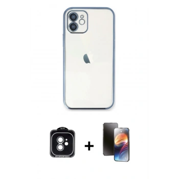 MARSİLYAN™- iPhone 11 Kılıf Vadi Minimal - Siyah 3D Antistatik Mat Seramik Nano Ekran Koruyucu + PVD Metal Kamera Lens - YL
