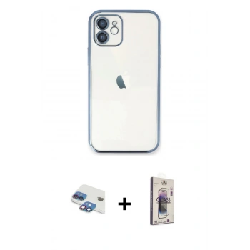 MARSİLYAN™- iPhone 11 Kılıf Vadi Minimal - Siyah Bilvis 3D Cam Ekran Koruyucu + Pers Alüminyum Kamera Lens - GI