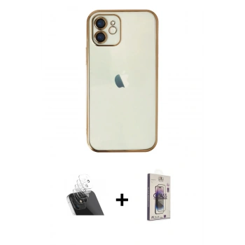 MARSİLYAN™- iPhone 11 Kılıf Vadi Minimal - Siyah Bilvis 3D Cam Ekran Koruyucu + Kamera Lens Koruma Cam - SF