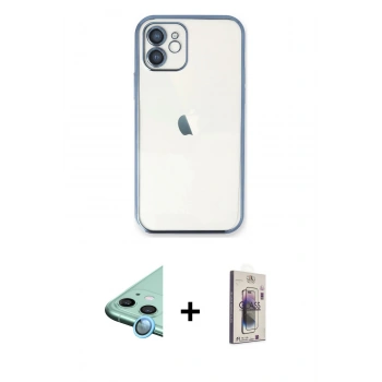 MARSİLYAN™- iPhone 11 Kılıf Vadi Minimal - Siyah Bilvis 3D Cam Ekran Koruyucu + Raze Metal Kamera Lens - MI