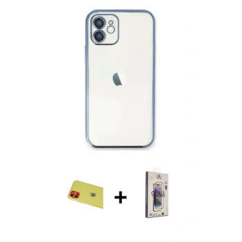 MARSİLYAN™- iPhone 11 Kılıf Vadi Minimal - Siyah Bilvis 3D Cam Ekran Koruyucu + Rainbow Kamera Lens Koruma Cam - KI