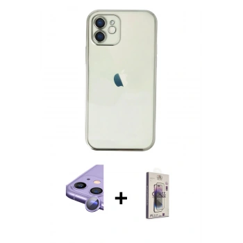 MARSİLYAN™- iPhone 11 Kılıf Vadi Minimal - Siyah Bilvis 3D Cam Ekran Koruyucu + Raze Metal Kamera Lens - MR