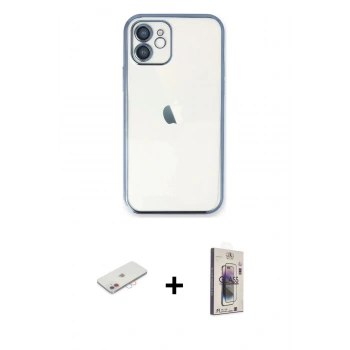 MARSİLYAN™- iPhone 11 Kılıf Vadi Minimal - Siyah Bilvis 3D Cam Ekran Koruyucu + Renkli Kamera Lens Koruma Cam - PE