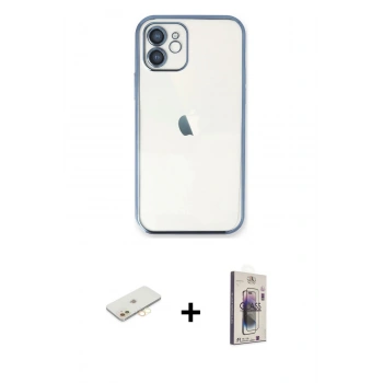 MARSİLYAN™- iPhone 11 Kılıf Vadi Minimal - Siyah Bilvis 3D Cam Ekran Koruyucu + Renkli Kamera Lens Koruma Cam - SI