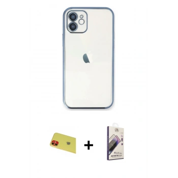 MARSİLYAN™- iPhone 11 Kılıf Vadi Minimal - Siyah Bilvis 3D Mat Cam Ekran Koruyucu + Rainbow Kamera Lens Koruma Cam - KI
