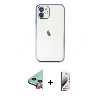MARSİLYAN™- iPhone 11 Kılıf Vadi Minimal - Siyah Bilvis 3D Mat Cam Ekran Koruyucu + Raze Metal Kamera Lens - KI