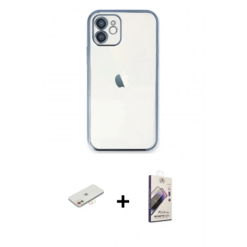 MARSİLYAN™- iPhone 11 Kılıf Vadi Minimal - Siyah Bilvis 3D Mat Cam Ekran Koruyucu + Renkli Kamera Lens Koruma Cam - YL